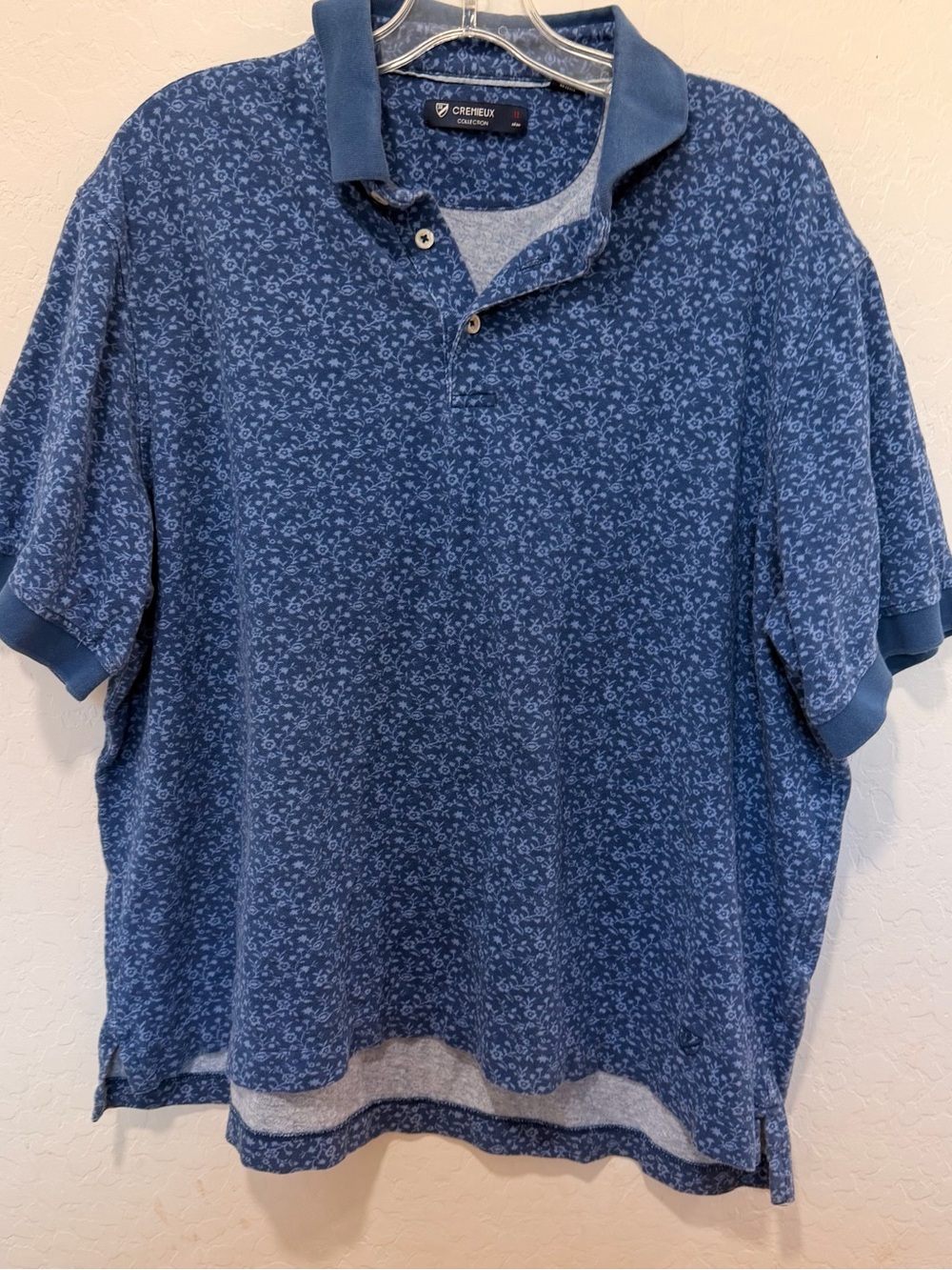 Cremieux polo men’s dress shirt XL blue 100% cotton floral grandpa collared